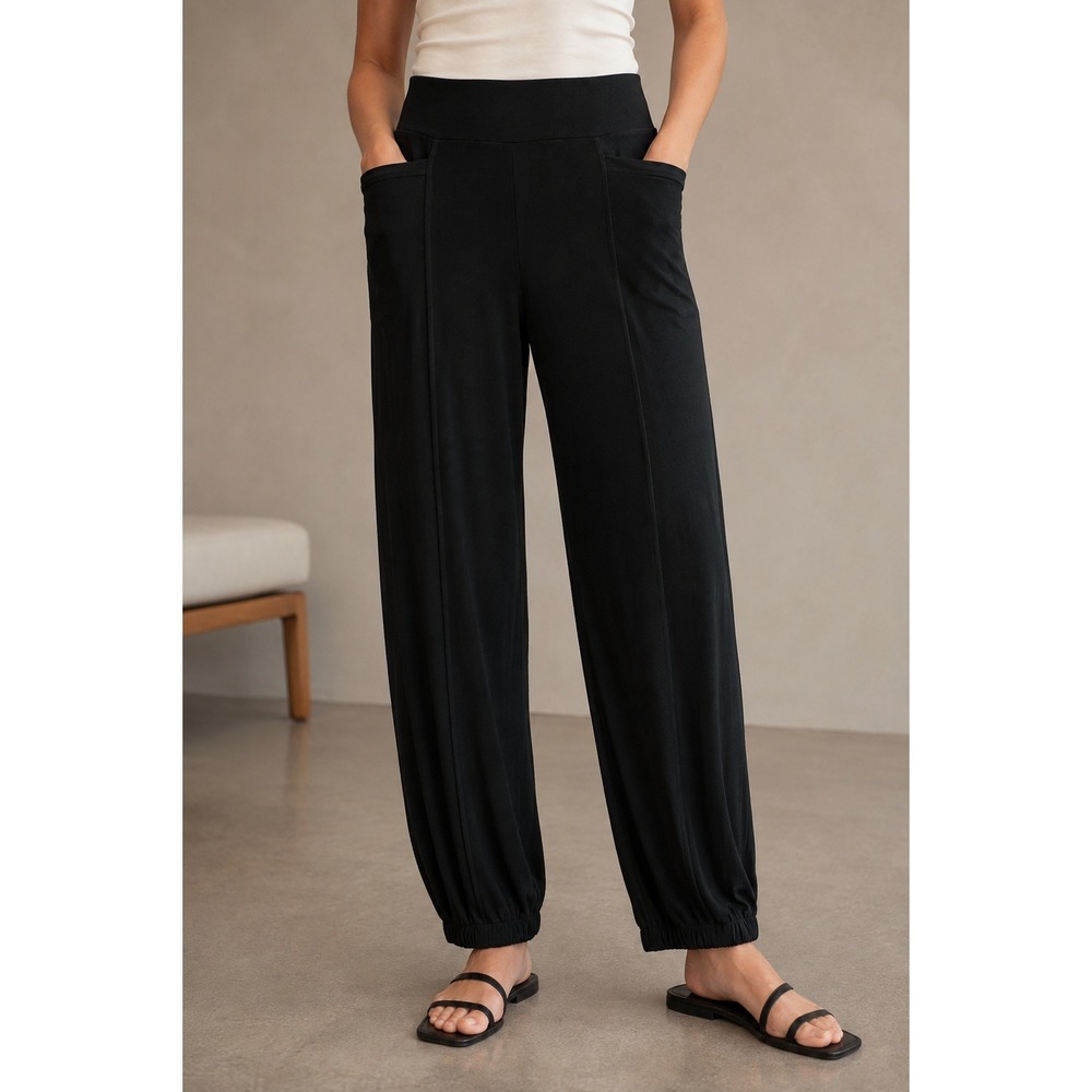 Fuzzi Black Acetate Polyamide Nylon Zip Ankle Trousers Pants Womens L